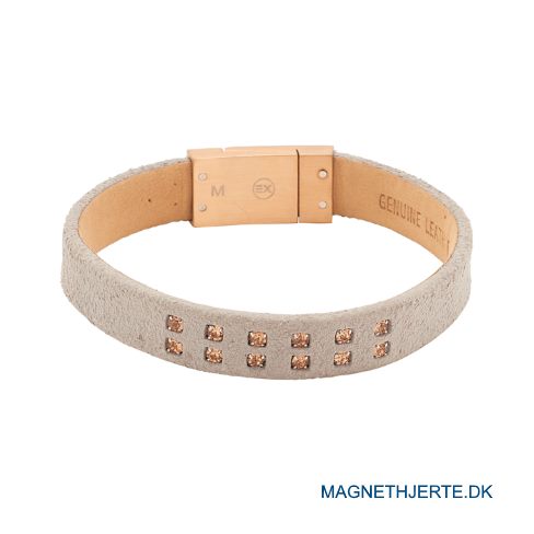 Gråt læderarmbånd i kvalitets velours-optik med let rosa farvede funklende krystaller